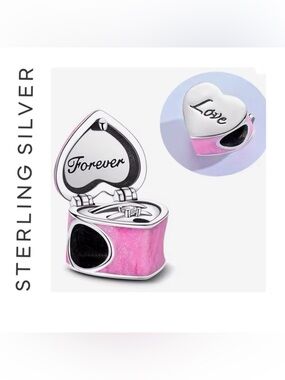 🌟 S925 Sterling Silver Heart-Shaped Pink Jewelry Charm Locket - "Forever"